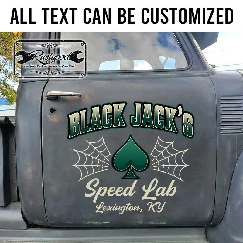 personalized ace and pinstriping lettering hot rod garage sign rat rod door art sticker 13348