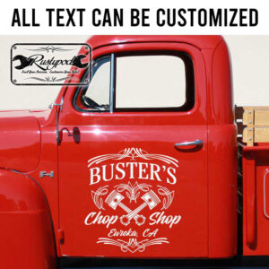 personalized pinstriping crossing piston shop shop lettering sign hot rod garage kustom kulture sticker 13349