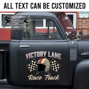 personalized race track checkered flag and helmet lettering drag racing sign sticker 13368