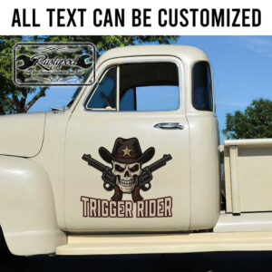 personalized cowboy lettering skull lettering sign hot rod door art sticker 13375