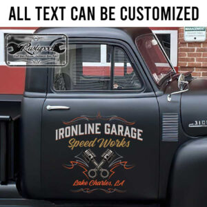 personalized speed works pinstriping crossing piston lettering garage sign kustom kulture sticker 13377
