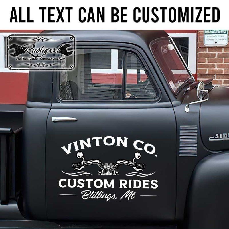 personalized custom rides motorcycle lettering door sign sticker 13379