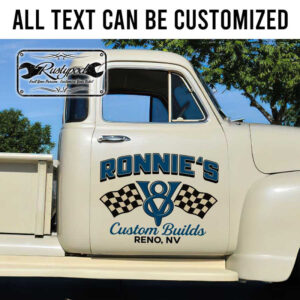 personalized custom builds garage v8 lettering door sign checkered flag lettering sticker 13392