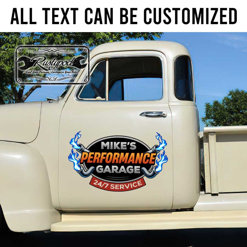 personalized exhaust pipe garage sign hot rod lettering racing car sign sticker 13394