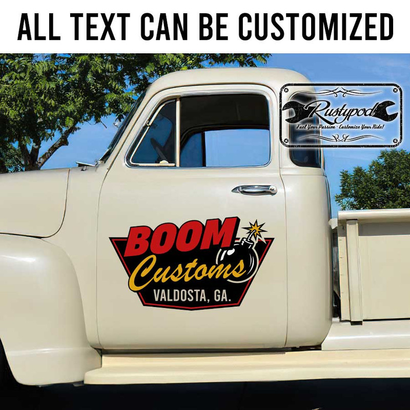 personalized boom customs garage sign hot rod lettering rat rod door sign sticker 13399 - Image 2