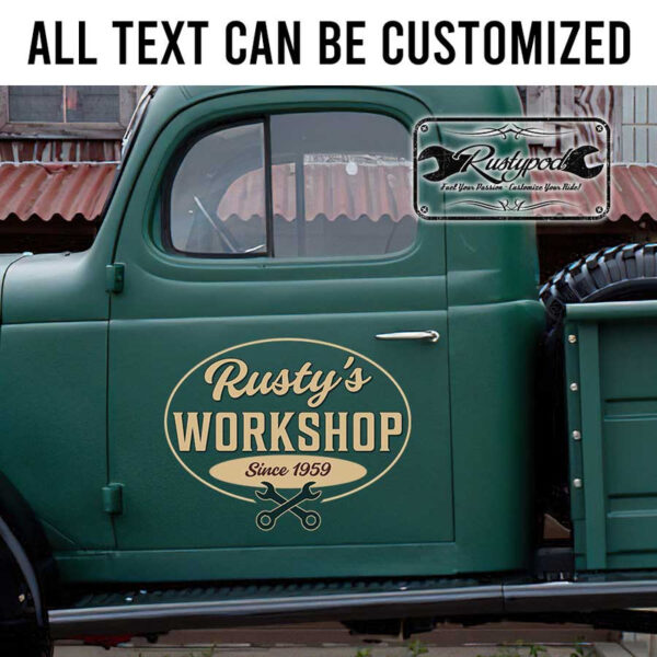 personalized rusty workshop crossing wrench garage lettering sticker 13405 - Image 2
