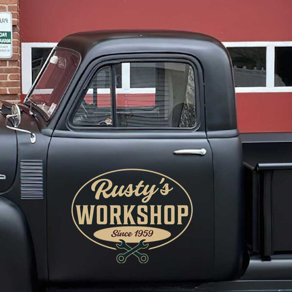 personalized rusty workshop crossing wrench garage lettering sticker 13405 - Image 3