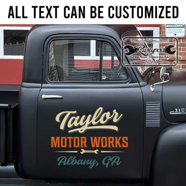 personalized motor work lettering sign vehicle lettering old school lettering sticker 13408 - Image 2