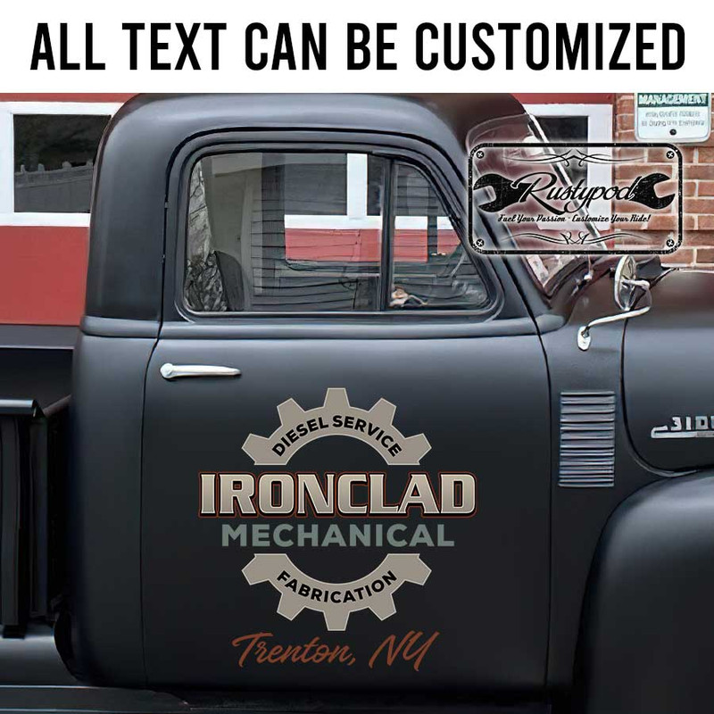 personalized gear head door sign mechanical lettering sign old school lettering fabrication lettering sticker 13409