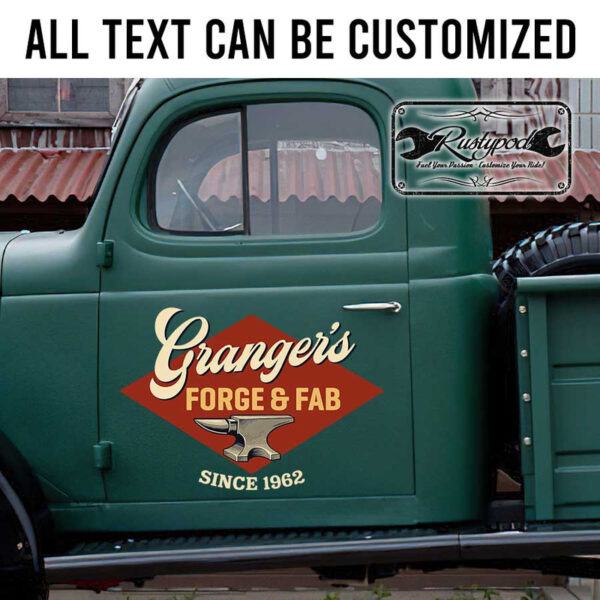 personalized forge and fabrication letteirng blacksmith lettering ironwork sign sticker 13410