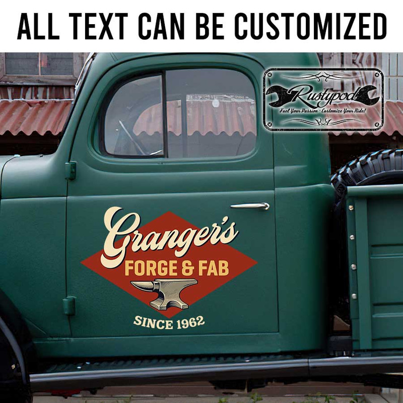 personalized forge and fabrication letteirng blacksmith lettering ironwork sign sticker 13410