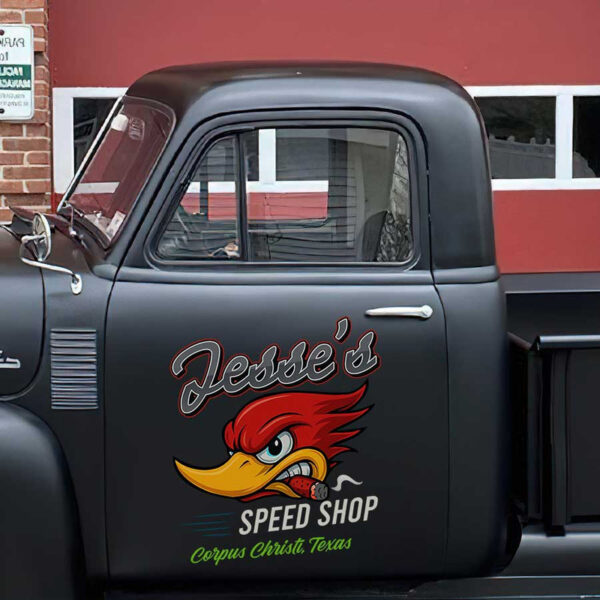 personalized woodpecker hot rod lettering speed shop lettering rat rod door sign kustom kulture sticker 13412 - Image 3