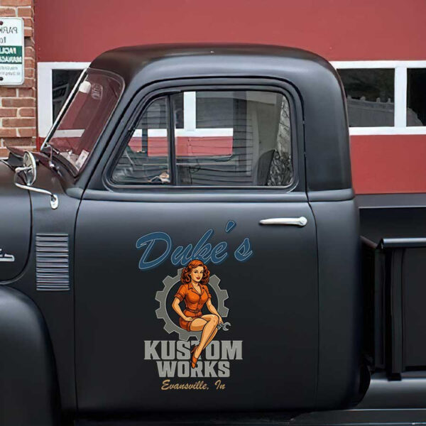 personalized pin up girl and gear head lettering door sign kustom works lettering garage sign sticker 13414 - Image 3