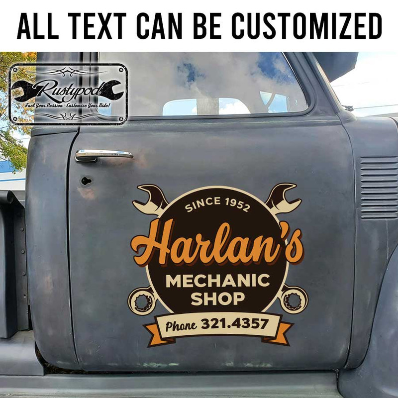 personalized mechanic shop lettering wrench lettering sign garage door sign sticker 13416