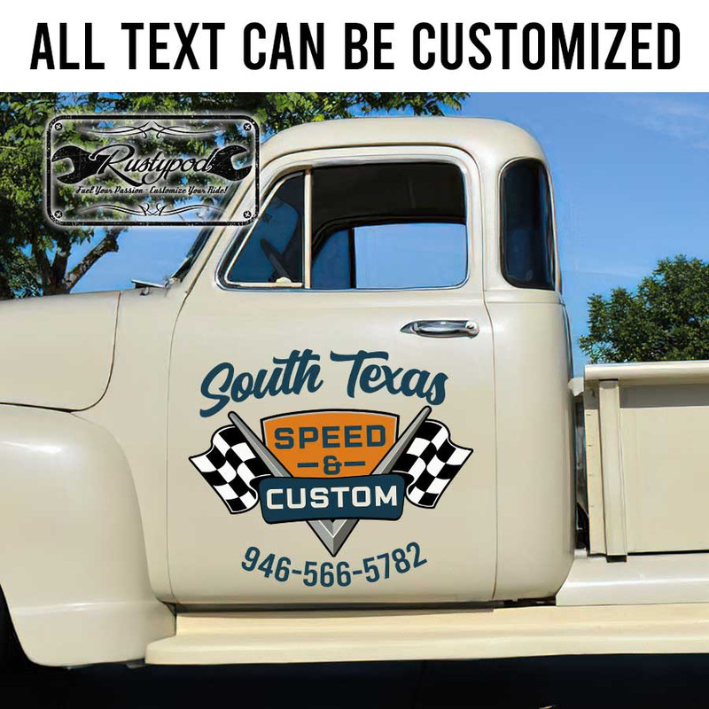 personalized hot rod lettering speed and custom rat rod sign checkered flag lettering v8 engine lettering sticker 13420