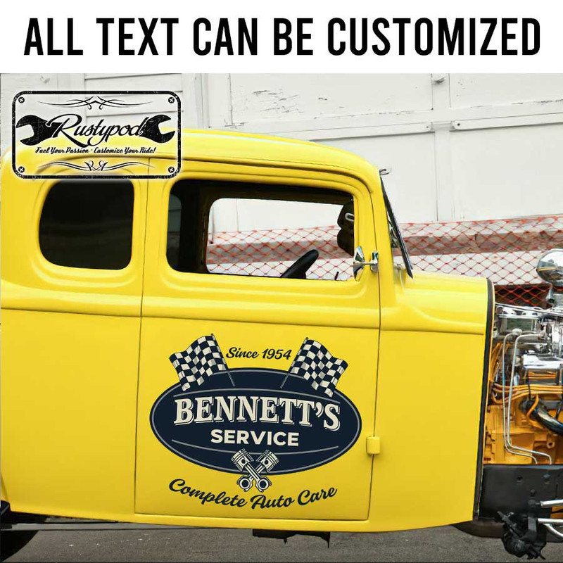 personalized checkered flag lettering auto care company lettering old school lettering sticker 13421