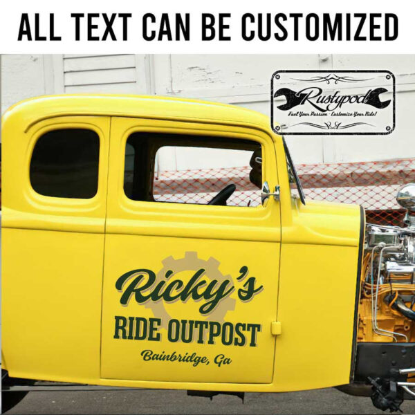personalized gear head lettering garage door sign shop truck door art sticker 13423