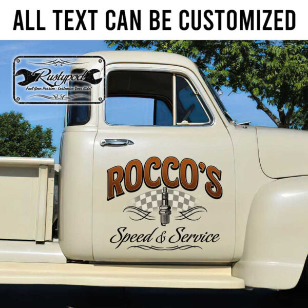 personalized pinstriping spark plug speed and service lettering kustom kulture old school lettering sticker 13427 - Image 2