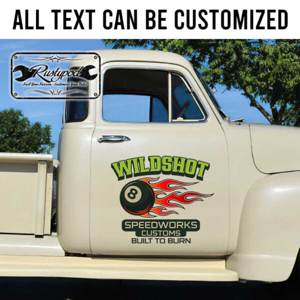 personalized eight ball lettering hot rod sign rat rod door art garage sign sticker 13430