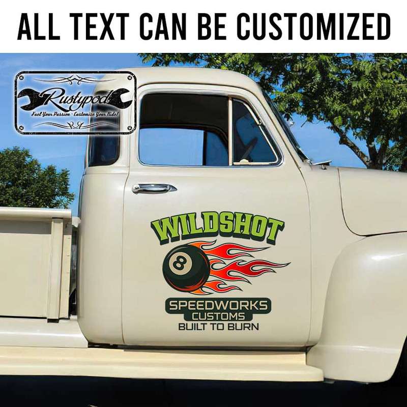 personalized eight ball lettering hot rod sign rat rod door art garage sign sticker 13430