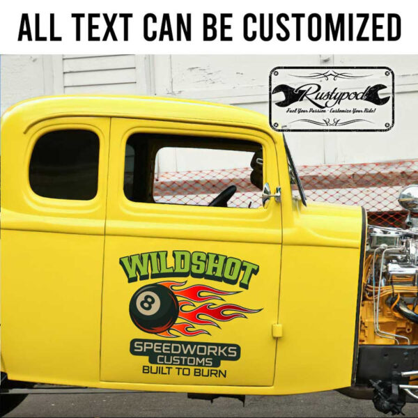 personalized eight ball lettering hot rod sign rat rod door art garage sign sticker 13430 - Image 2