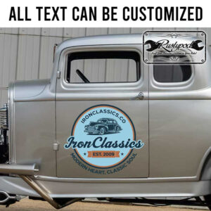 personalized classic garage sign hot rod garage old school lettering decal sticker 13433