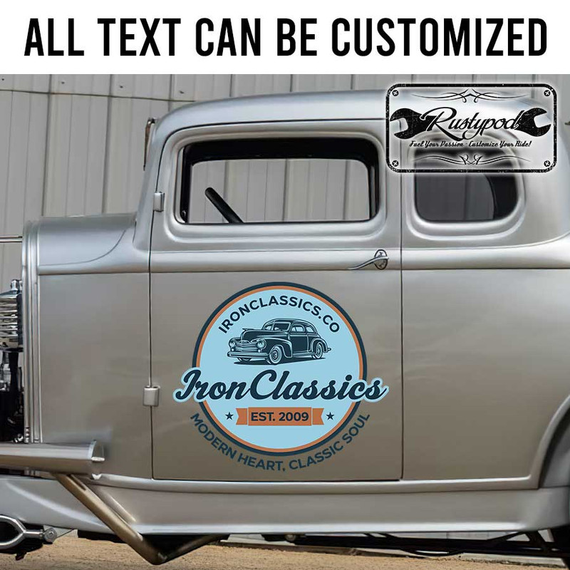 personalized classic garage sign hot rod garage old school lettering decal sticker 13433