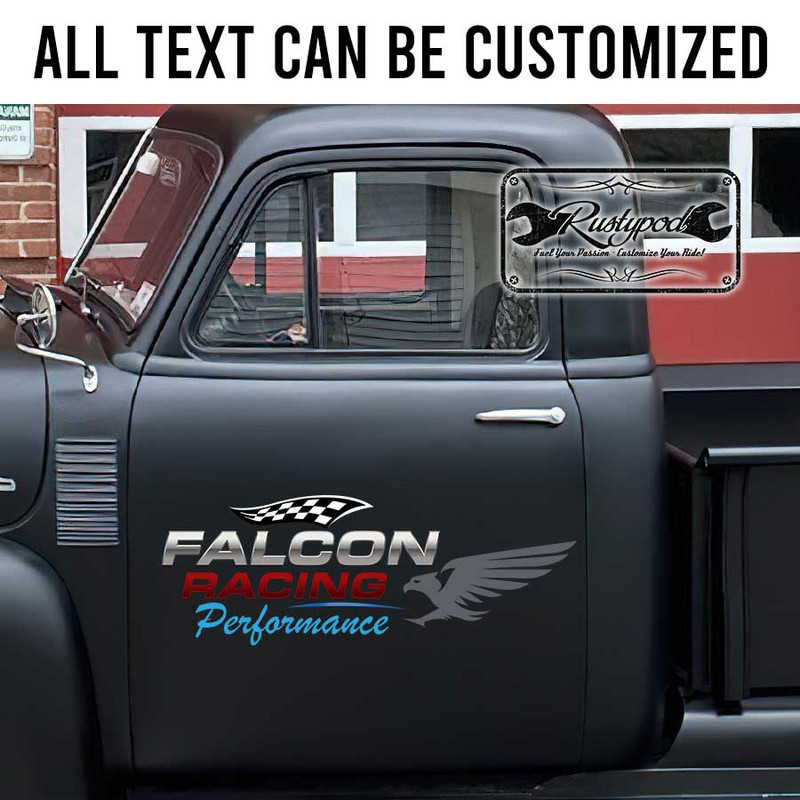personalized falcon racing checkered flag lettering performance garage sign sticker 13437