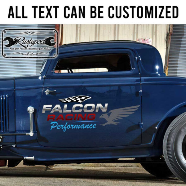 personalized falcon racing checkered flag lettering performance garage sign sticker 13437 - Image 2