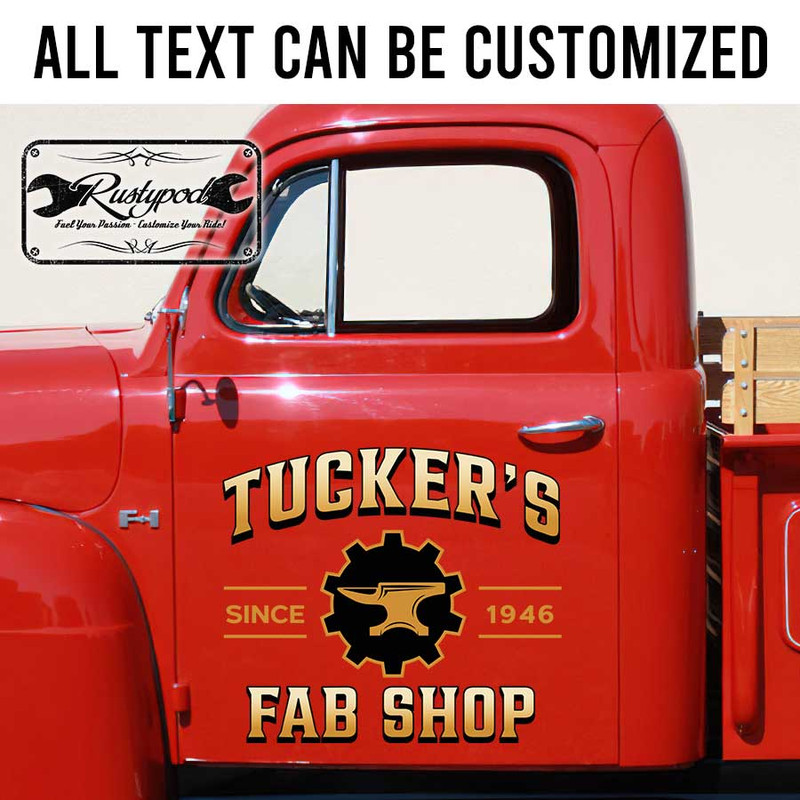 personalized fabrication shop gear head lettering garage sign shop truck door art sticker 13438