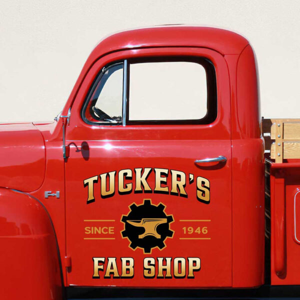 personalized fabrication shop gear head lettering garage sign shop truck door art sticker 13438 - Image 3