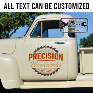 personalized woodworks lettering lumber company sign saw logo sticker 13452