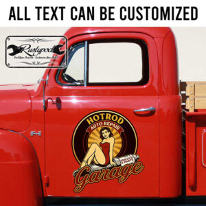 personalized hot rod auto repair spark plug garage lettering sticker 13460