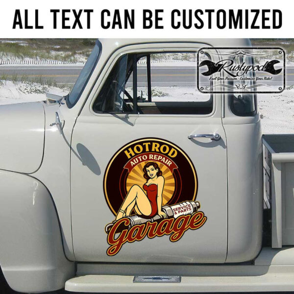 personalized hot rod auto repair spark plug garage lettering sticker 13460 - Image 2