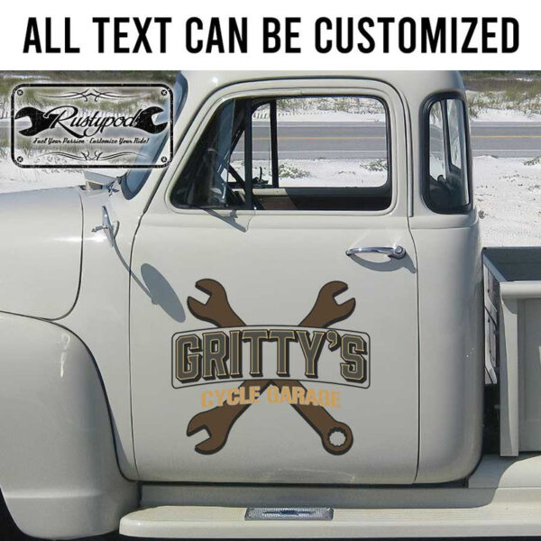 personalized crossing wrench lettering hot rod garage lettering shop truck door art sticker 13466 - Image 2