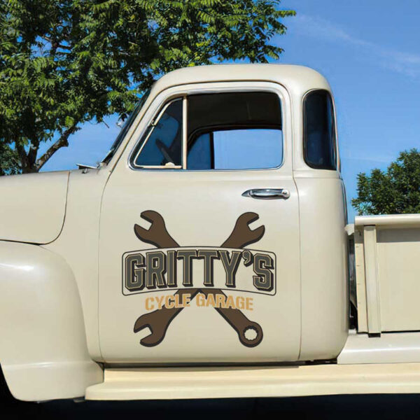 personalized crossing wrench lettering hot rod garage lettering shop truck door art sticker 13466 - Image 3