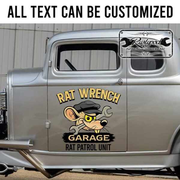 personalized rat wrench garage rat patrol unit lettering rat rod lettering hot rod door art sticker 13469 - Image 2