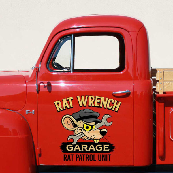 personalized rat wrench garage rat patrol unit lettering rat rod lettering hot rod door art sticker 13469 - Image 3