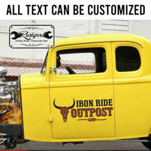 personalized farm lettering long horn skull lettering texas outpost sign sticker 13514