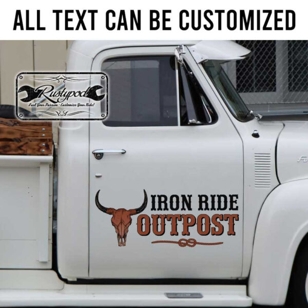 personalized farm lettering long horn skull lettering texas outpost sign sticker 13514 - Image 2