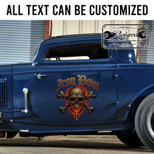 personalized skull lettering hot rod door art kustom kulture sticker 13523 - Image 2
