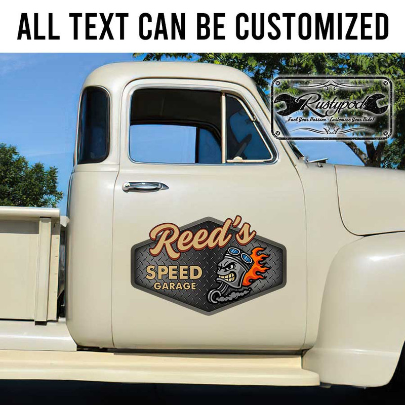 personalized angry piston hot rod lettering shop truck door art performance garage sign sticker 13525