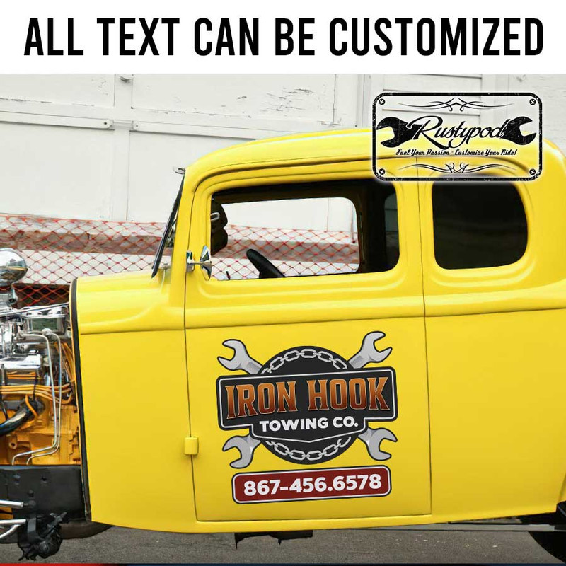 personalized towing company sign iron hook lettering sticker 13527