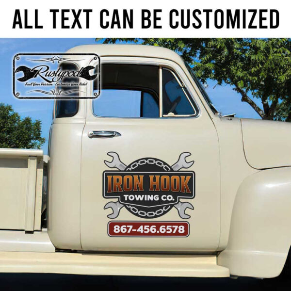 personalized towing company sign iron hook lettering sticker 13527 - Image 2