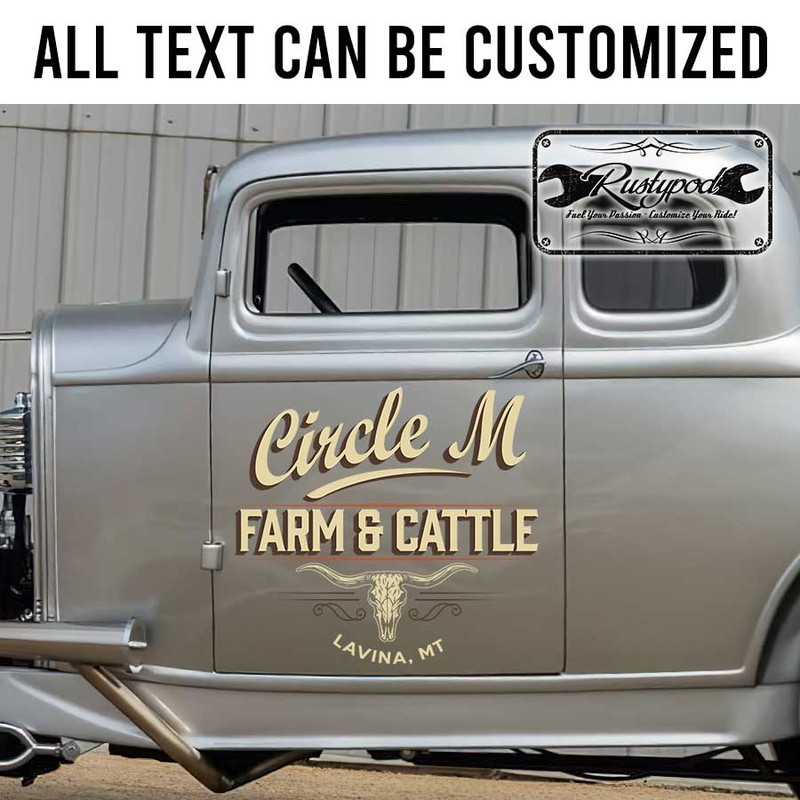 personalized farm and cattle lettering sign long horn skull lettering sticker 13541