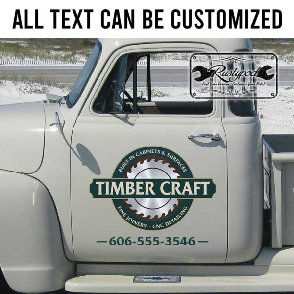 personalized woodworking lettering timbercraft fine joinery workshop sign sticker 13542