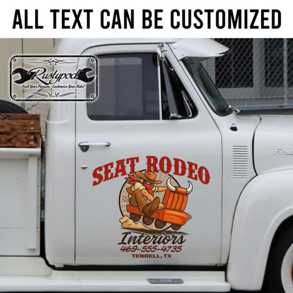 personalized car interior company sign upholstery company lettering sticker 13548