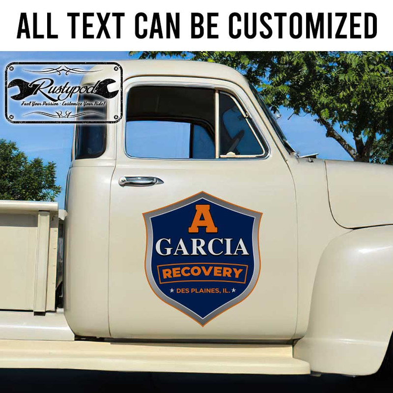 personalized recovery garage sign towing company vehicle lettering sticker 13555