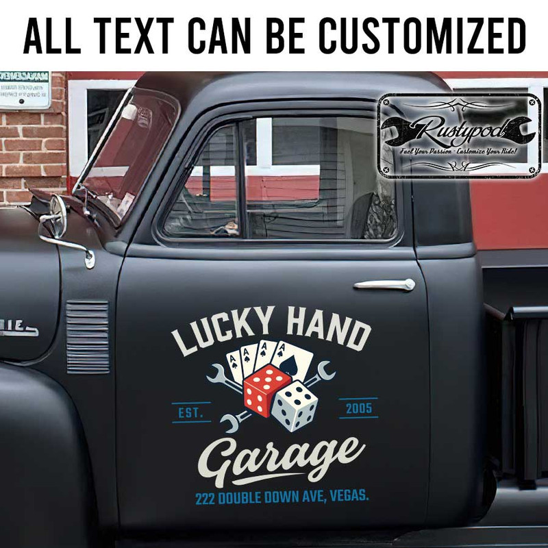 personalized lucky garage sign shop truck door art dice wrench ace garage sticker 13564
