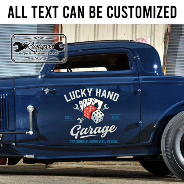 personalized lucky garage sign shop truck door art dice wrench ace garage sticker 13564 - Image 2